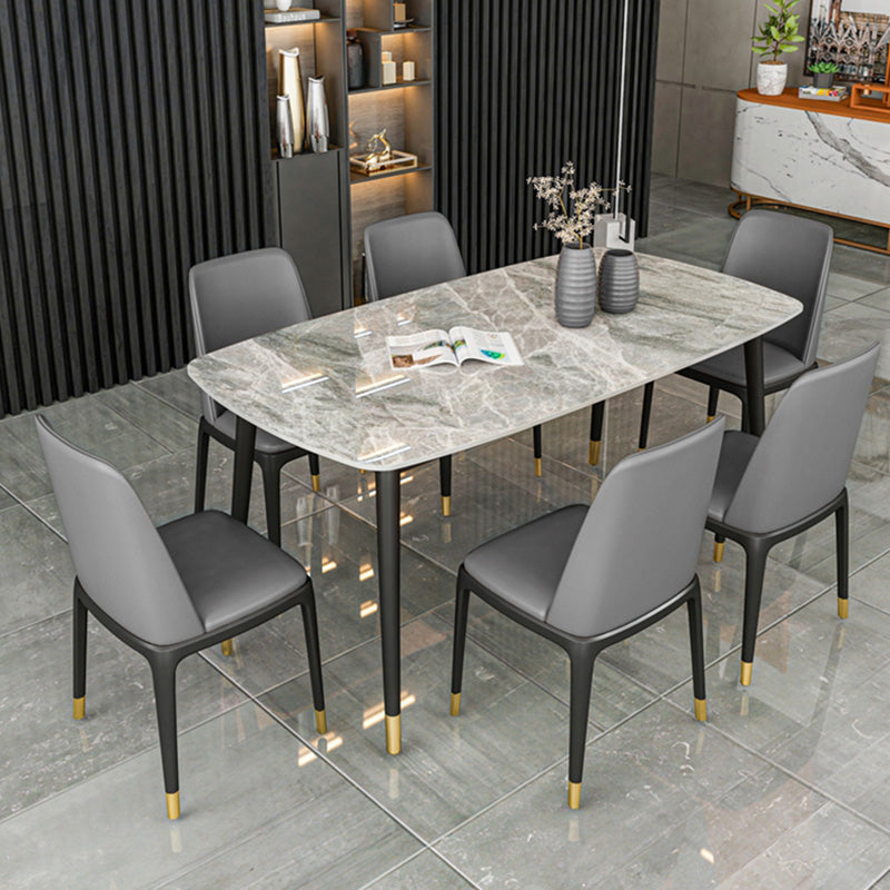 Rectangle Luxury Dining Table Grey Tone Fixed Table of Sintered Stone Clearhalo ' dining_table' 'Dining Tables & Seating' 'Dining Tables' 'furn' 'furn_dining_table' 'Furniture' 'furniture_dining_table' 'Kitchen & Dining Furniture' 'kitchen&dining_furn' 'kitchen' 'kitchen_dining_table' 4247176