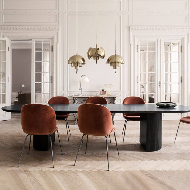 Oval Double Pedestal Dining Table Contemporary Style Solid Wood Furniture Clearhalo ' dining_table' 'Dining Tables & Seating' 'Dining Tables' 'furn' 'furn_dining_table' 'Furniture' 'furniture_dining_table' 'Kitchen & Dining Furniture' 'kitchen&dining_furn' 'kitchen' 'kitchen_dining_table' 4247192