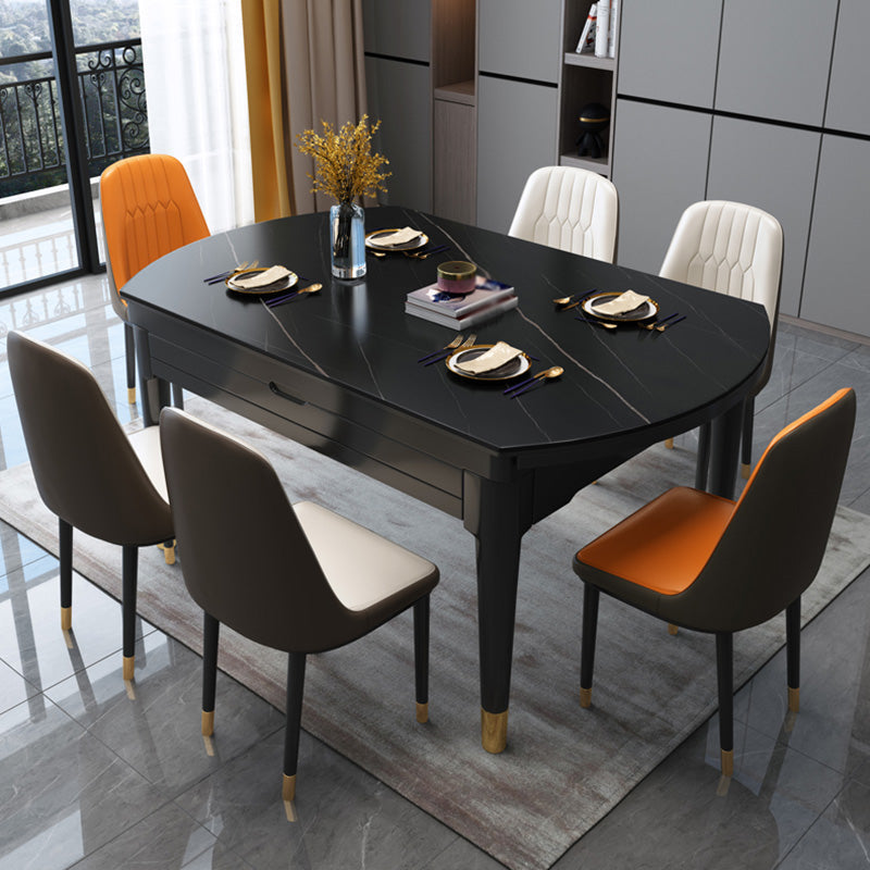 Glam Round Shape Kitchen Table Extendable Sintered Stone Dining Table with 4 Legs Base Black Gold Without Chairs Clearhalo ' dining_table' 'Dining Tables & Seating' 'Dining Tables' 'furn' 'furn_dining_table' 'Furniture' 'furniture_dining_table' 'Kitchen & Dining Furniture' 'kitchen&dining_furn' 'kitchen' 'kitchen_dining_table' 4247206