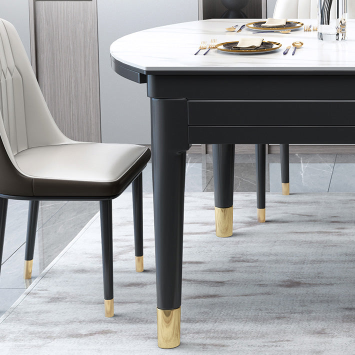 Glam Round Shape Kitchen Table Extendable Sintered Stone Dining Table with 4 Legs Base Clearhalo ' dining_table' 'Dining Tables & Seating' 'Dining Tables' 'furn' 'furn_dining_table' 'Furniture' 'furniture_dining_table' 'Kitchen & Dining Furniture' 'kitchen&dining_furn' 'kitchen' 'kitchen_dining_table' 4247211