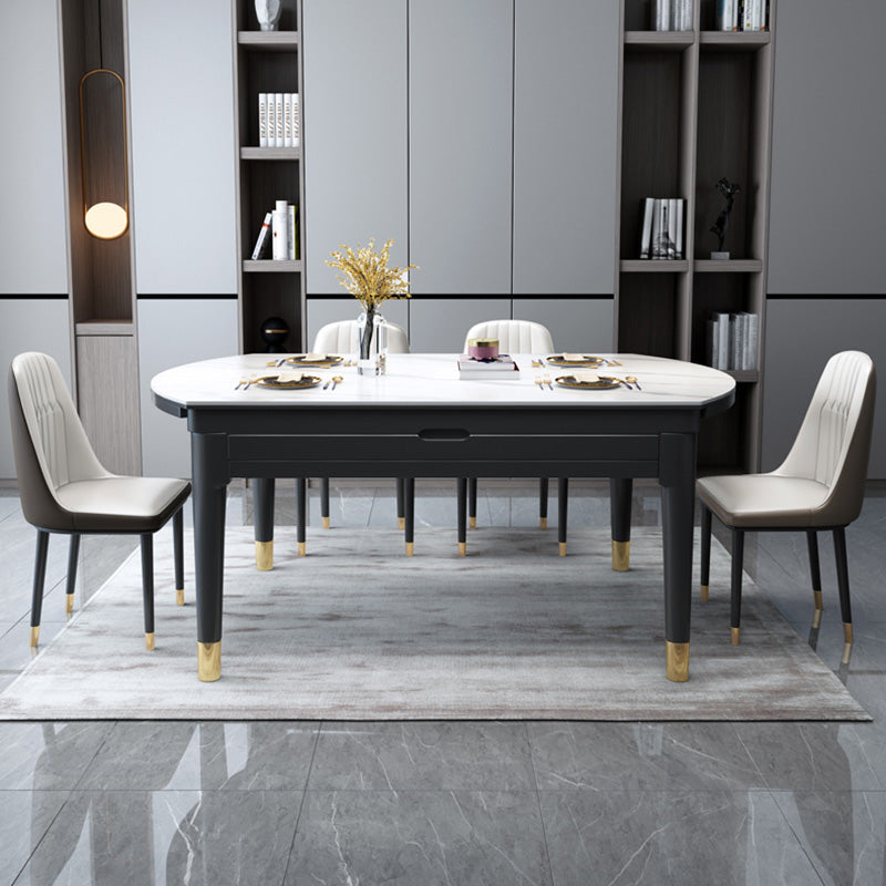 Glam Round Shape Kitchen Table Extendable Sintered Stone Dining Table with 4 Legs Base Clearhalo ' dining_table' 'Dining Tables & Seating' 'Dining Tables' 'furn' 'furn_dining_table' 'Furniture' 'furniture_dining_table' 'Kitchen & Dining Furniture' 'kitchen&dining_furn' 'kitchen' 'kitchen_dining_table' 4247214