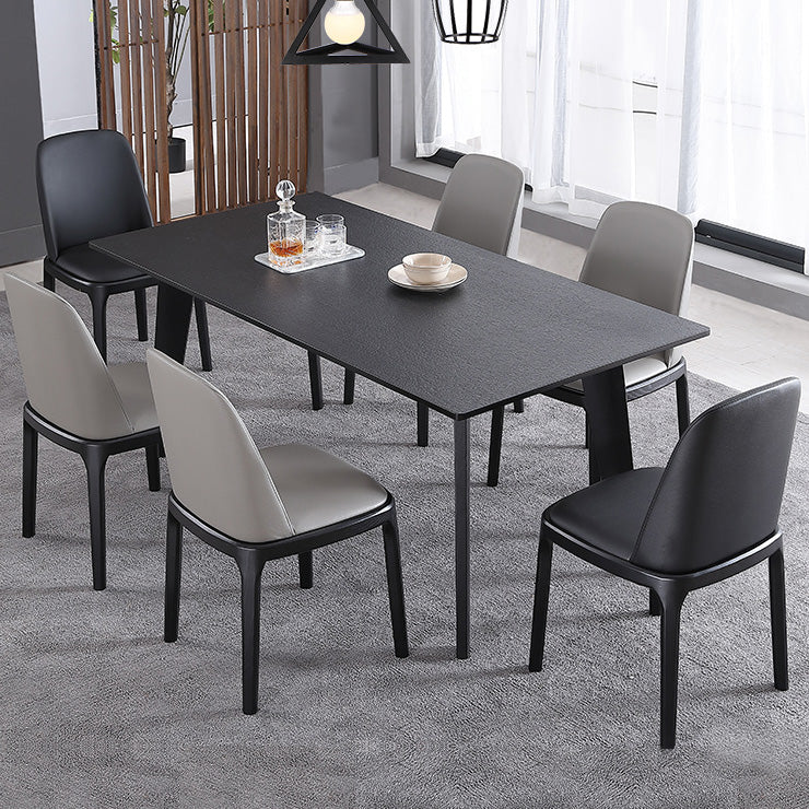 Rectangle 4 Legs Industrial Table Black Fixed Table of Sintered Stone Clearhalo ' dining_table' 'Dining Tables & Seating' 'Dining Tables' 'furn' 'furn_dining_table' 'Furniture' 'furniture_dining_table' 'Kitchen & Dining Furniture' 'kitchen&dining_furn' 'kitchen' 'kitchen_dining_table' 4247261
