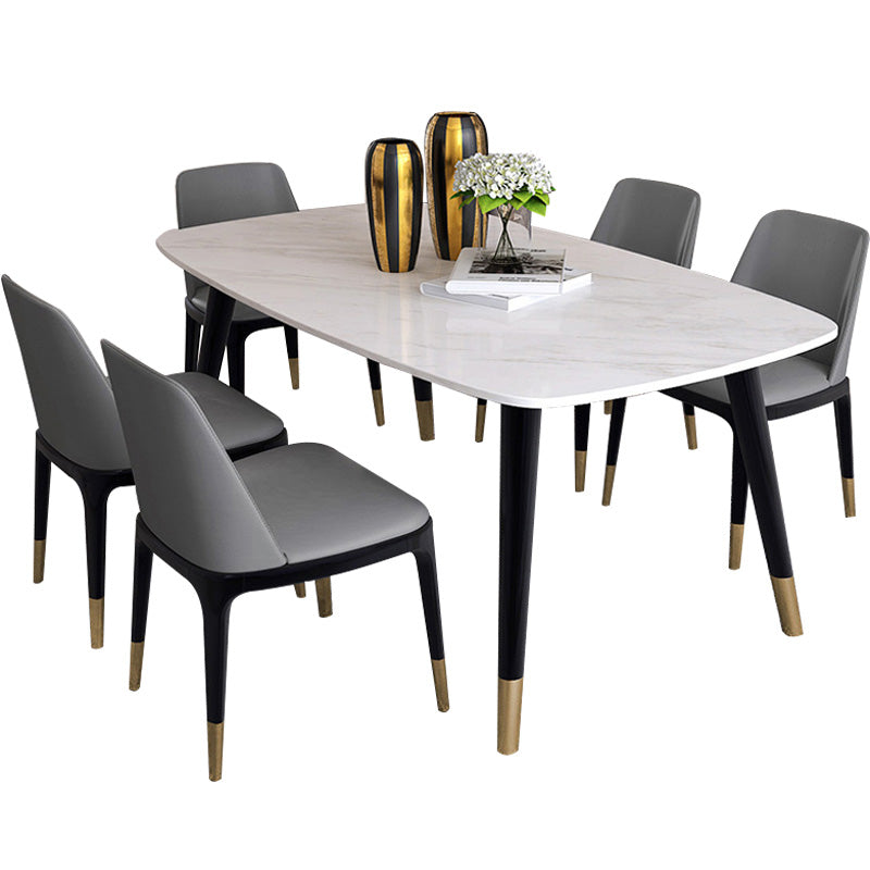 Rectangle Luxury Style Dining Table White Fixed Table with Sintered Stone Clearhalo ' dining_table' 'Dining Tables & Seating' 'Dining Tables' 'furn' 'furn_dining_table' 'Furniture' 'furniture_dining_table' 'Kitchen & Dining Furniture' 'kitchen&dining_furn' 'kitchen' 'kitchen_dining_table' 4247278