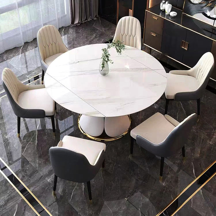 Glam Sintered Stone Extendable Table Round Shape Kitchen Dining Table with Pedestal Base Clearhalo ' dining_table' 'Dining Tables & Seating' 'Dining Tables' 'furn' 'furn_dining_table' 'Furniture' 'furniture_dining_table' 'Kitchen & Dining Furniture' 'kitchen&dining_furn' 'kitchen' 'kitchen_dining_table' 4247300