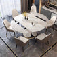 Glam Sintered Stone Extendable Table Round Shape Kitchen Dining Table with Pedestal Base Clearhalo ' dining_table' 'Dining Tables & Seating' 'Dining Tables' 'furn' 'furn_dining_table' 'Furniture' 'furniture_dining_table' 'Kitchen & Dining Furniture' 'kitchen&dining_furn' 'kitchen' 'kitchen_dining_table' 4247301