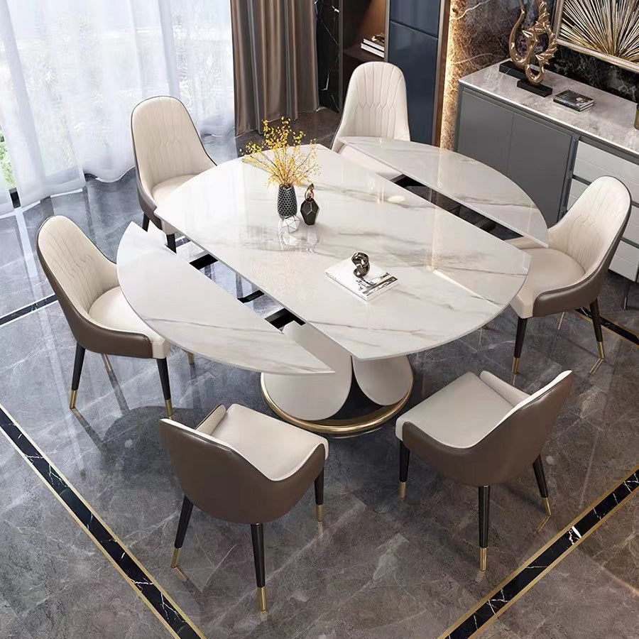 Glam Sintered Stone Extendable Table Round Shape Kitchen Dining Table with Pedestal Base Clearhalo ' dining_table' 'Dining Tables & Seating' 'Dining Tables' 'furn' 'furn_dining_table' 'Furniture' 'furniture_dining_table' 'Kitchen & Dining Furniture' 'kitchen&dining_furn' 'kitchen' 'kitchen_dining_table' 4247301