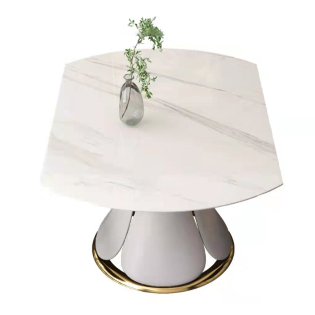 Glam Sintered Stone Extendable Table Round Shape Kitchen Dining Table with Pedestal Base Clearhalo ' dining_table' 'Dining Tables & Seating' 'Dining Tables' 'furn' 'furn_dining_table' 'Furniture' 'furniture_dining_table' 'Kitchen & Dining Furniture' 'kitchen&dining_furn' 'kitchen' 'kitchen_dining_table' 4247307