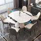 Glam Sintered Stone Extendable Table Round Shape Kitchen Dining Table with Pedestal Base Clearhalo ' dining_table' 'Dining Tables & Seating' 'Dining Tables' 'furn' 'furn_dining_table' 'Furniture' 'furniture_dining_table' 'Kitchen & Dining Furniture' 'kitchen&dining_furn' 'kitchen' 'kitchen_dining_table' 4247308