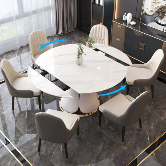 Glam Sintered Stone Extendable Table Round Shape Kitchen Dining Table with Pedestal Base