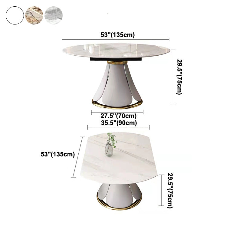 Glam Sintered Stone Extendable Table Round Shape Kitchen Dining Table with Pedestal Base Clearhalo ' dining_table' 'Dining Tables & Seating' 'Dining Tables' 'furn' 'furn_dining_table' 'Furniture' 'furniture_dining_table' 'Kitchen & Dining Furniture' 'kitchen&dining_furn' 'kitchen' 'kitchen_dining_table' 4247311