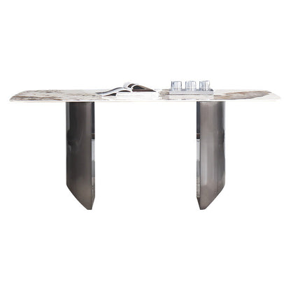 Metal Traditional Luxury Table Rectangular Sintered Stone Table Without Chairs Clearhalo ' dining_table' 'Dining Tables & Seating' 'Dining Tables' 'furn' 'furn_dining_table' 'Furniture' 'furniture_dining_table' 'Kitchen & Dining Furniture' 'kitchen&dining_furn' 'kitchen' 'kitchen_dining_table' 4247317