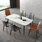 Rectangle Industrial Dining Room Table Sintered Stone Table with 4 Black Metal Legs Clearhalo ' dining_table' 'Dining Tables & Seating' 'Dining Tables' 'furn' 'furn_dining_table' 'Furniture' 'furniture_dining_table' 'Kitchen & Dining Furniture' 'kitchen&dining_furn' 'kitchen' 'kitchen_dining_table' 4247359