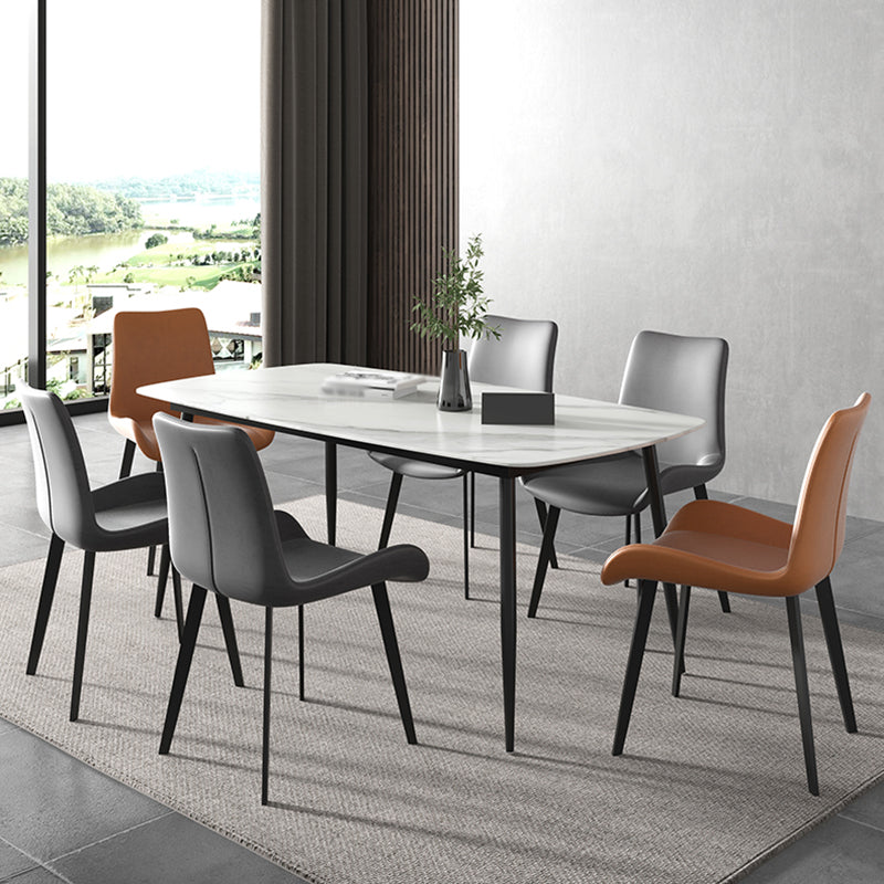 Rectangle Industrial Dining Room Table Sintered Stone Table with 4 Black Metal Legs Clearhalo ' dining_table' 'Dining Tables & Seating' 'Dining Tables' 'furn' 'furn_dining_table' 'Furniture' 'furniture_dining_table' 'Kitchen & Dining Furniture' 'kitchen&dining_furn' 'kitchen' 'kitchen_dining_table' 4247360