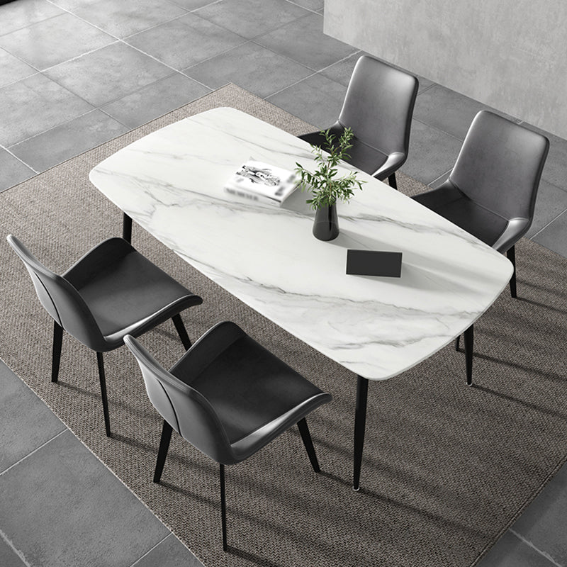 Rectangle Industrial Dining Room Table Sintered Stone Table with 4 Black Metal Legs White Without Chairs Clearhalo ' dining_table' 'Dining Tables & Seating' 'Dining Tables' 'furn' 'furn_dining_table' 'Furniture' 'furniture_dining_table' 'Kitchen & Dining Furniture' 'kitchen&dining_furn' 'kitchen' 'kitchen_dining_table' 4247361