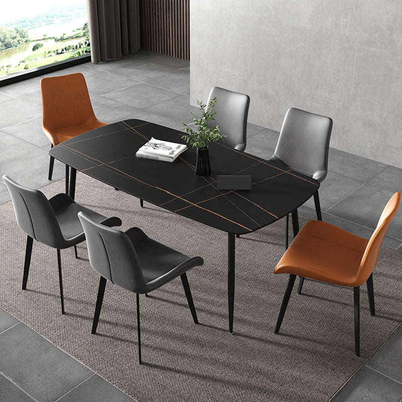 Rectangle Industrial Dining Room Table Sintered Stone Table with 4 Black Metal Legs Clearhalo ' dining_table' 'Dining Tables & Seating' 'Dining Tables' 'furn' 'furn_dining_table' 'Furniture' 'furniture_dining_table' 'Kitchen & Dining Furniture' 'kitchen&dining_furn' 'kitchen' 'kitchen_dining_table' 4247362