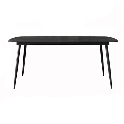 Rectangle Industrial Dining Room Table Sintered Stone Table with 4 Black Metal Legs Black Without Chairs Clearhalo ' dining_table' 'Dining Tables & Seating' 'Dining Tables' 'furn' 'furn_dining_table' 'Furniture' 'furniture_dining_table' 'Kitchen & Dining Furniture' 'kitchen&dining_furn' 'kitchen' 'kitchen_dining_table' 4247363