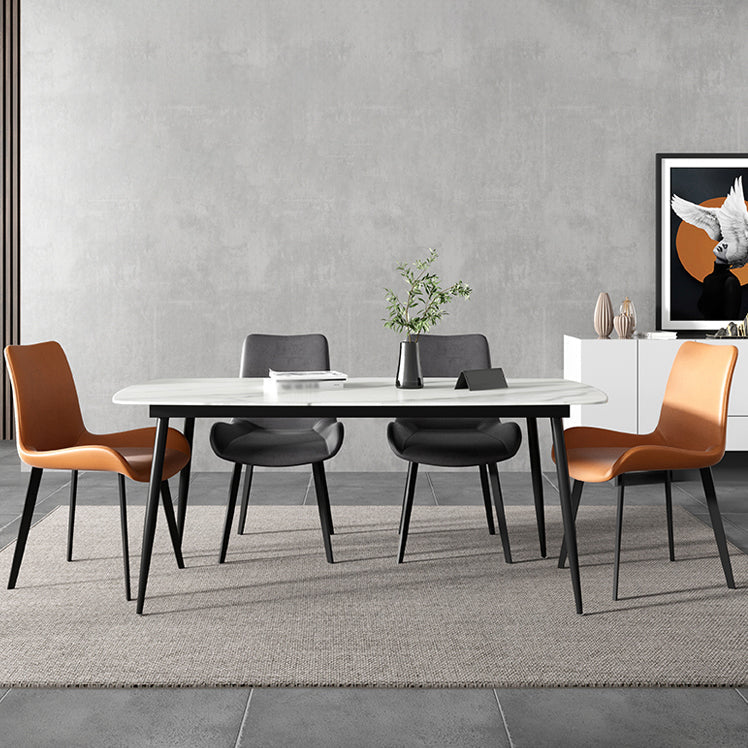 Rectangle Industrial Dining Room Table Sintered Stone Table with 4 Black Metal Legs Clearhalo ' dining_table' 'Dining Tables & Seating' 'Dining Tables' 'furn' 'furn_dining_table' 'Furniture' 'furniture_dining_table' 'Kitchen & Dining Furniture' 'kitchen&dining_furn' 'kitchen' 'kitchen_dining_table' 4247369
