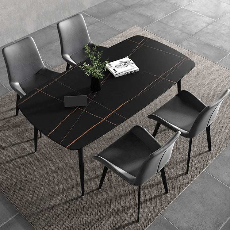 Rectangle Industrial Dining Room Table Sintered Stone Table with 4 Black Metal Legs Clearhalo ' dining_table' 'Dining Tables & Seating' 'Dining Tables' 'furn' 'furn_dining_table' 'Furniture' 'furniture_dining_table' 'Kitchen & Dining Furniture' 'kitchen&dining_furn' 'kitchen' 'kitchen_dining_table' 4247371
