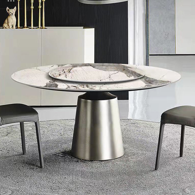 Traditional Luxury Round Dining Table Sintered Stone Table with Metal Pedestal Base Silver Lazy Susan Clearhalo ' dining_table' 'Dining Tables & Seating' 'Dining Tables' 'furn' 'furn_dining_table' 'Furniture' 'furniture_dining_table' 'Kitchen & Dining Furniture' 'kitchen&dining_furn' 'kitchen' 'kitchen_dining_table' 4247374