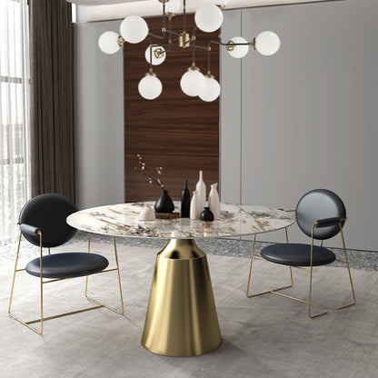Traditional Luxury Round Dining Table Sintered Stone Table with Metal Pedestal Base Gold Fixed Table Clearhalo ' dining_table' 'Dining Tables & Seating' 'Dining Tables' 'furn' 'furn_dining_table' 'Furniture' 'furniture_dining_table' 'Kitchen & Dining Furniture' 'kitchen&dining_furn' 'kitchen' 'kitchen_dining_table' 4247375