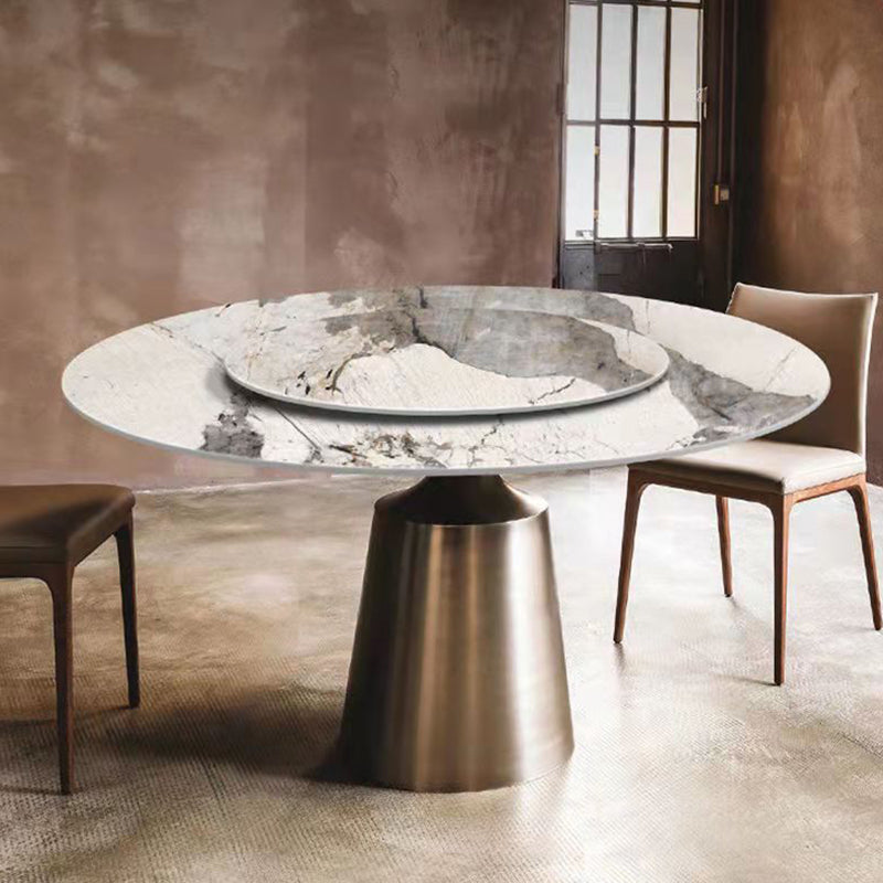 Traditional Luxury Round Dining Table Sintered Stone Table with Metal Pedestal Base Bronze Lazy Susan Clearhalo ' dining_table' 'Dining Tables & Seating' 'Dining Tables' 'furn' 'furn_dining_table' 'Furniture' 'furniture_dining_table' 'Kitchen & Dining Furniture' 'kitchen&dining_furn' 'kitchen' 'kitchen_dining_table' 4247376