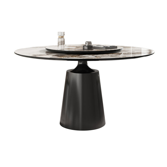 Traditional Luxury Round Dining Table Sintered Stone Table with Metal Pedestal Base Black Lazy Susan Clearhalo ' dining_table' 'Dining Tables & Seating' 'Dining Tables' 'furn' 'furn_dining_table' 'Furniture' 'furniture_dining_table' 'Kitchen & Dining Furniture' 'kitchen&dining_furn' 'kitchen' 'kitchen_dining_table' 4247378