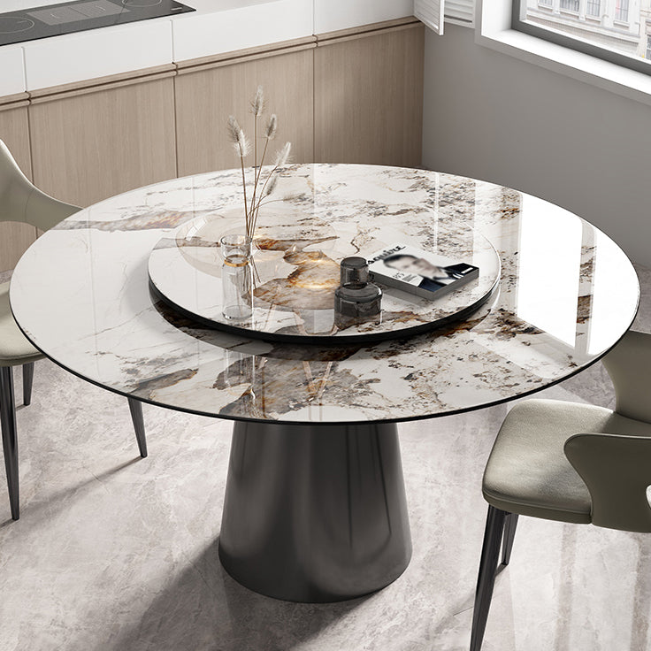 Traditional Luxury Round Dining Table Sintered Stone Table with Metal Pedestal Base Clearhalo ' dining_table' 'Dining Tables & Seating' 'Dining Tables' 'furn' 'furn_dining_table' 'Furniture' 'furniture_dining_table' 'Kitchen & Dining Furniture' 'kitchen&dining_furn' 'kitchen' 'kitchen_dining_table' 4247383
