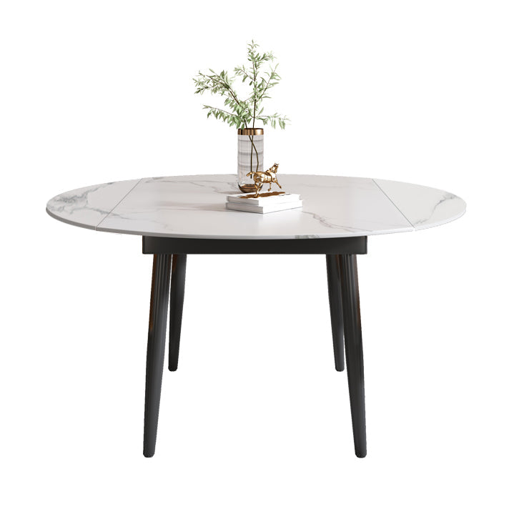 29.13''H Contemporary Round Dining Table Sintered Stone Table with 4 Black Metal Legs White Without Chairs Clearhalo ' dining_table' 'Dining Tables & Seating' 'Dining Tables' 'furn' 'furn_dining_table' 'Furniture' 'furniture_dining_table' 'Kitchen & Dining Furniture' 'kitchen&dining_furn' 'kitchen' 'kitchen_dining_table' 4247396
