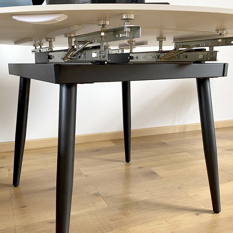 29.13''H Contemporary Round Dining Table Sintered Stone Table with 4 Black Metal Legs Clearhalo ' dining_table' 'Dining Tables & Seating' 'Dining Tables' 'furn' 'furn_dining_table' 'Furniture' 'furniture_dining_table' 'Kitchen & Dining Furniture' 'kitchen&dining_furn' 'kitchen' 'kitchen_dining_table' 4247398