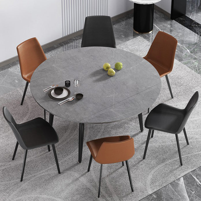 29.13''H Contemporary Round Dining Table Sintered Stone Table with 4 Black Metal Legs Gray Without Chairs Clearhalo ' dining_table' 'Dining Tables & Seating' 'Dining Tables' 'furn' 'furn_dining_table' 'Furniture' 'furniture_dining_table' 'Kitchen & Dining Furniture' 'kitchen&dining_furn' 'kitchen' 'kitchen_dining_table' 4247402