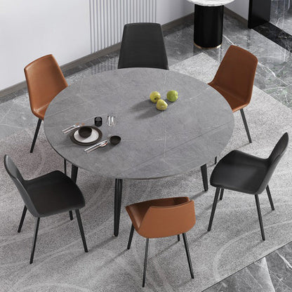29.13''H Contemporary Round Dining Table Sintered Stone Table with 4 Black Metal Legs Gray Without Chairs Clearhalo ' dining_table' 'Dining Tables & Seating' 'Dining Tables' 'furn' 'furn_dining_table' 'Furniture' 'furniture_dining_table' 'Kitchen & Dining Furniture' 'kitchen&dining_furn' 'kitchen' 'kitchen_dining_table' 4247402