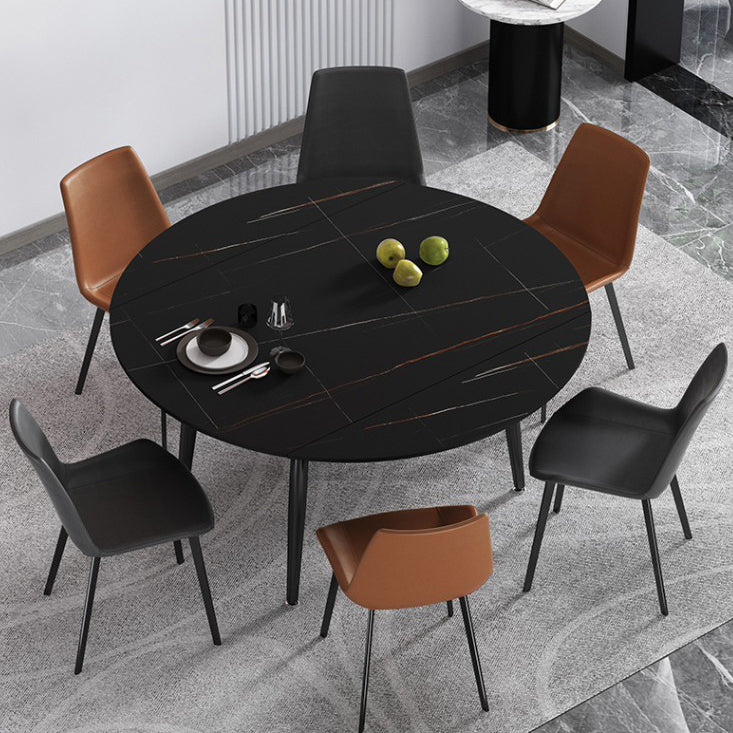 29.13''H Contemporary Round Dining Table Sintered Stone Table with 4 Black Metal Legs Black Without Chairs Clearhalo ' dining_table' 'Dining Tables & Seating' 'Dining Tables' 'furn' 'furn_dining_table' 'Furniture' 'furniture_dining_table' 'Kitchen & Dining Furniture' 'kitchen&dining_furn' 'kitchen' 'kitchen_dining_table' 4247403