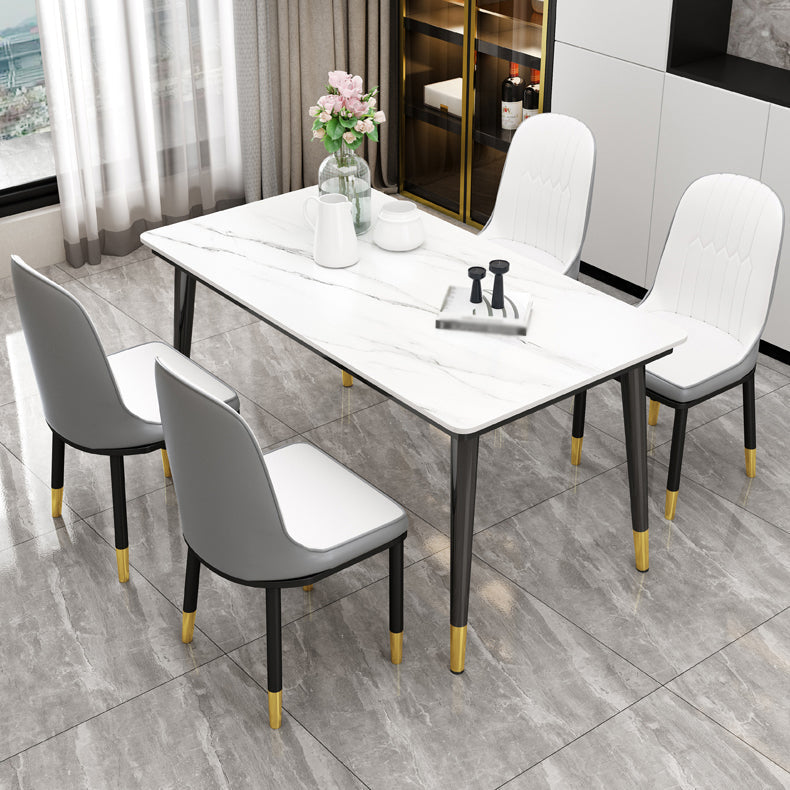 Industrial Kitchen Sintered Stone Table Standard Rectangle Dining Table with 4 Legs Base White Without Chairs Clearhalo ' dining_table' 'Dining Tables & Seating' 'Dining Tables' 'furn' 'furn_dining_table' 'Furniture' 'furniture_dining_table' 'Kitchen & Dining Furniture' 'kitchen&dining_furn' 'kitchen' 'kitchen_dining_table' 4247408