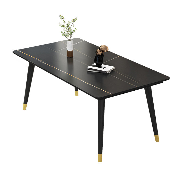 Industrial Kitchen Sintered Stone Table Standard Rectangle Dining Table with 4 Legs Base Black Gold Without Chairs Clearhalo ' dining_table' 'Dining Tables & Seating' 'Dining Tables' 'furn' 'furn_dining_table' 'Furniture' 'furniture_dining_table' 'Kitchen & Dining Furniture' 'kitchen&dining_furn' 'kitchen' 'kitchen_dining_table' 4247410
