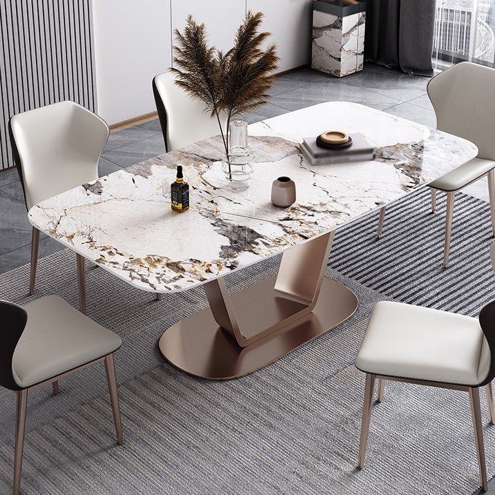 55.12''L Glam Sintered Stone Table Rectangle Dining Table for Kitchen Clearhalo ' dining_table' 'Dining Tables & Seating' 'Dining Tables' 'furn' 'furn_dining_table' 'Furniture' 'furniture_dining_table' 'Kitchen & Dining Furniture' 'kitchen&dining_furn' 'kitchen' 'kitchen_dining_table' 4247529