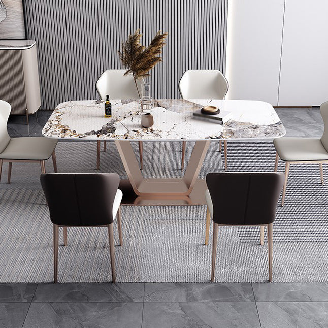 55.12''L Glam Sintered Stone Table Rectangle Dining Table for Kitchen Clearhalo ' dining_table' 'Dining Tables & Seating' 'Dining Tables' 'furn' 'furn_dining_table' 'Furniture' 'furniture_dining_table' 'Kitchen & Dining Furniture' 'kitchen&dining_furn' 'kitchen' 'kitchen_dining_table' 4247531