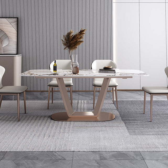 55.12''L Glam Sintered Stone Table Rectangle Dining Table for Kitchen Clearhalo ' dining_table' 'Dining Tables & Seating' 'Dining Tables' 'furn' 'furn_dining_table' 'Furniture' 'furniture_dining_table' 'Kitchen & Dining Furniture' 'kitchen&dining_furn' 'kitchen' 'kitchen_dining_table' 4247532