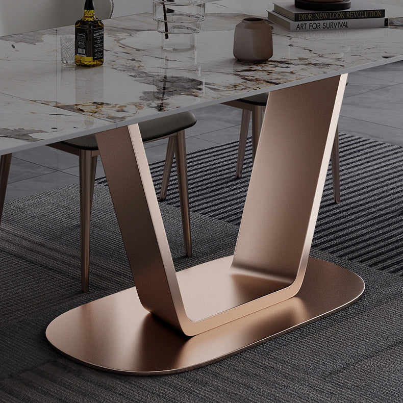 55.12''L Glam Sintered Stone Table Rectangle Dining Table for Kitchen Clearhalo ' dining_table' 'Dining Tables & Seating' 'Dining Tables' 'furn' 'furn_dining_table' 'Furniture' 'furniture_dining_table' 'Kitchen & Dining Furniture' 'kitchen&dining_furn' 'kitchen' 'kitchen_dining_table' 4247537