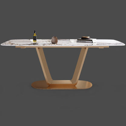 55.12''L Glam Sintered Stone Table Rectangle Dining Table for Kitchen Gold Without Chairs Clearhalo ' dining_table' 'Dining Tables & Seating' 'Dining Tables' 'furn' 'furn_dining_table' 'Furniture' 'furniture_dining_table' 'Kitchen & Dining Furniture' 'kitchen&dining_furn' 'kitchen' 'kitchen_dining_table' 4247538