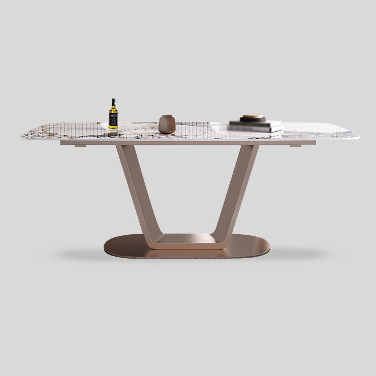 55.12''L Glam Sintered Stone Table Rectangle Dining Table for Kitchen Clearhalo ' dining_table' 'Dining Tables & Seating' 'Dining Tables' 'furn' 'furn_dining_table' 'Furniture' 'furniture_dining_table' 'Kitchen & Dining Furniture' 'kitchen&dining_furn' 'kitchen' 'kitchen_dining_table' 4247539