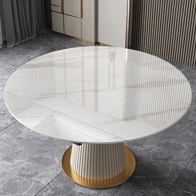 Glam Round Shape Dining Table Standard Sintered Stone Dining Table with Pedestal Base Clearhalo ' dining_table' 'Dining Tables & Seating' 'Dining Tables' 'furn' 'furn_dining_table' 'Furniture' 'furniture_dining_table' 'Kitchen & Dining Furniture' 'kitchen&dining_furn' 'kitchen' 'kitchen_dining_table' 4247560