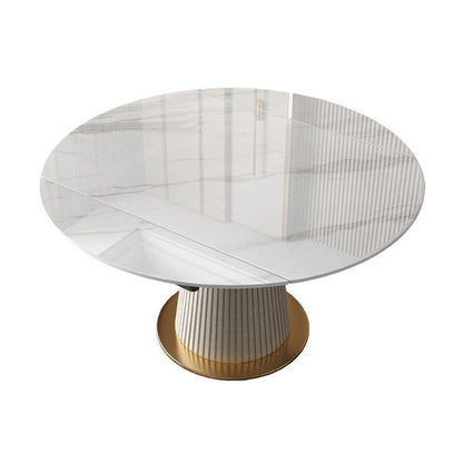 Glam Round Shape Dining Table Standard Sintered Stone Dining Table with Pedestal Base Without Chairs Clearhalo ' dining_table' 'Dining Tables & Seating' 'Dining Tables' 'furn' 'furn_dining_table' 'Furniture' 'furniture_dining_table' 'Kitchen & Dining Furniture' 'kitchen&dining_furn' 'kitchen' 'kitchen_dining_table' 4247562