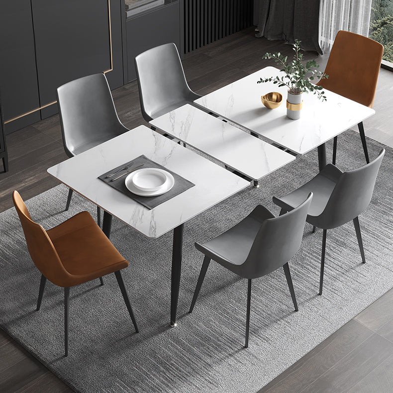 31.5''W Industrial Extendable Rectangle Table Sintered Stone Dining Table for Kitchen Clearhalo ' dining_table' 'Dining Tables & Seating' 'Dining Tables' 'furn' 'furn_dining_table' 'Furniture' 'furniture_dining_table' 'Kitchen & Dining Furniture' 'kitchen&dining_furn' 'kitchen' 'kitchen_dining_table' 4247607