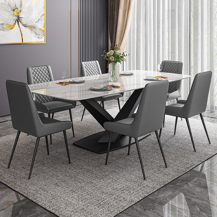 Traditional Luxury Rectangle Dining Table White Sintered Stone Table with Black Pedestal Base Clearhalo ' dining_table' 'Dining Tables & Seating' 'Dining Tables' 'furn' 'furn_dining_table' 'Furniture' 'furniture_dining_table' 'Kitchen & Dining Furniture' 'kitchen&dining_furn' 'kitchen' 'kitchen_dining_table' 4247647