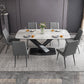 Traditional Luxury Rectangle Dining Table White Sintered Stone Table with Black Pedestal Base Clearhalo ' dining_table' 'Dining Tables & Seating' 'Dining Tables' 'furn' 'furn_dining_table' 'Furniture' 'furniture_dining_table' 'Kitchen & Dining Furniture' 'kitchen&dining_furn' 'kitchen' 'kitchen_dining_table' 4247648