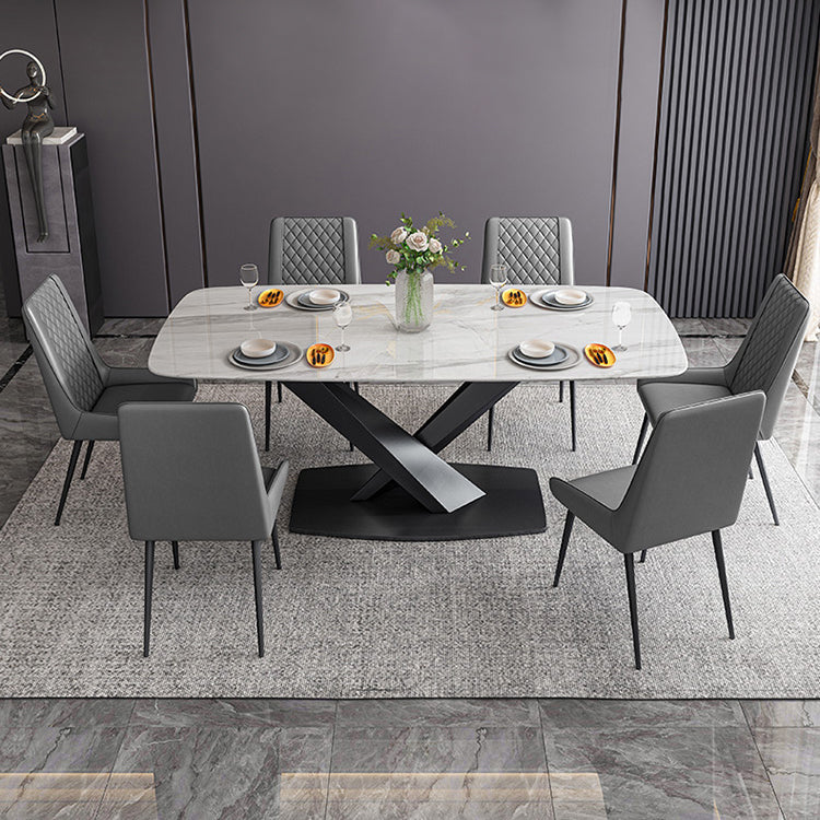 Traditional Luxury Rectangle Dining Table White Sintered Stone Table with Black Pedestal Base Clearhalo ' dining_table' 'Dining Tables & Seating' 'Dining Tables' 'furn' 'furn_dining_table' 'Furniture' 'furniture_dining_table' 'Kitchen & Dining Furniture' 'kitchen&dining_furn' 'kitchen' 'kitchen_dining_table' 4247648