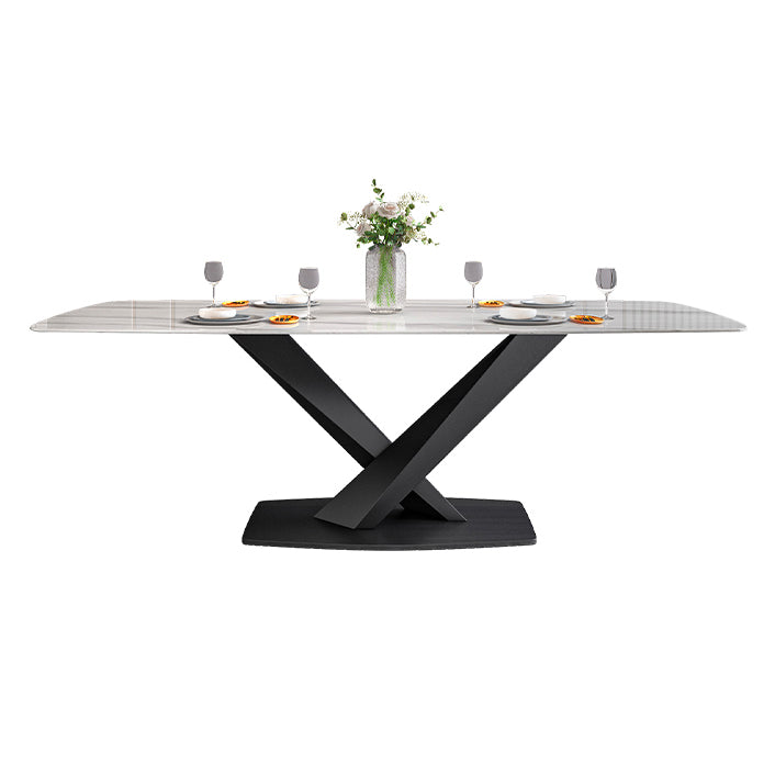Traditional Luxury Rectangle Dining Table White Sintered Stone Table with Black Pedestal Base Without Chairs Clearhalo ' dining_table' 'Dining Tables & Seating' 'Dining Tables' 'furn' 'furn_dining_table' 'Furniture' 'furniture_dining_table' 'Kitchen & Dining Furniture' 'kitchen&dining_furn' 'kitchen' 'kitchen_dining_table' 4247650
