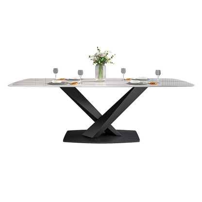 Traditional Luxury Rectangle Dining Table White Sintered Stone Table with Black Pedestal Base Without Chairs Clearhalo ' dining_table' 'Dining Tables & Seating' 'Dining Tables' 'furn' 'furn_dining_table' 'Furniture' 'furniture_dining_table' 'Kitchen & Dining Furniture' 'kitchen&dining_furn' 'kitchen' 'kitchen_dining_table' 4247650