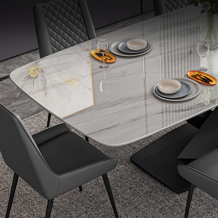 Traditional Luxury Rectangle Dining Table White Sintered Stone Table with Black Pedestal Base Clearhalo ' dining_table' 'Dining Tables & Seating' 'Dining Tables' 'furn' 'furn_dining_table' 'Furniture' 'furniture_dining_table' 'Kitchen & Dining Furniture' 'kitchen&dining_furn' 'kitchen' 'kitchen_dining_table' 4247651