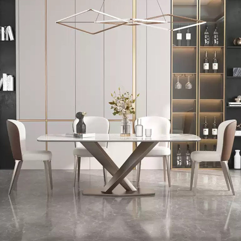 Traditional Luxury Rectangle Dining Table White Sintered Stone Table with Pedestal Base Clearhalo ' dining_table' 'Dining Tables & Seating' 'Dining Tables' 'furn' 'furn_dining_table' 'Furniture' 'furniture_dining_table' 'Kitchen & Dining Furniture' 'kitchen&dining_furn' 'kitchen' 'kitchen_dining_table' 4247688